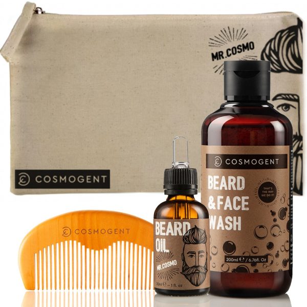 Cosmogent Mr.Cosmo Neseser4pcs,Mr.Cosmo Beard Oil 30ml,Beard&Hair Comb,Beard&Face Wash 200ml,Travel Neseser